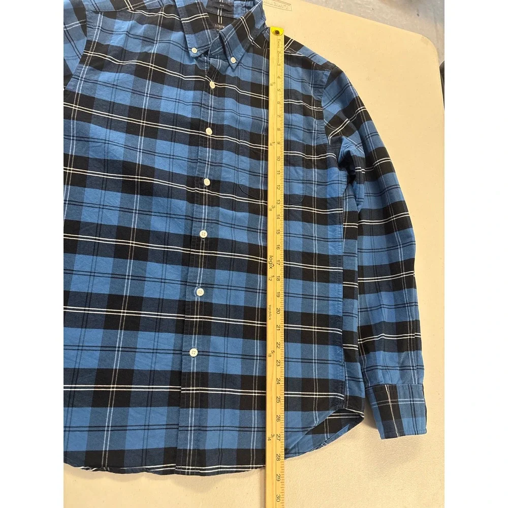 J.Crew Men's Medium Blue Plaid Cotton Button Down‎ Oxford Long Sleeve Shirt